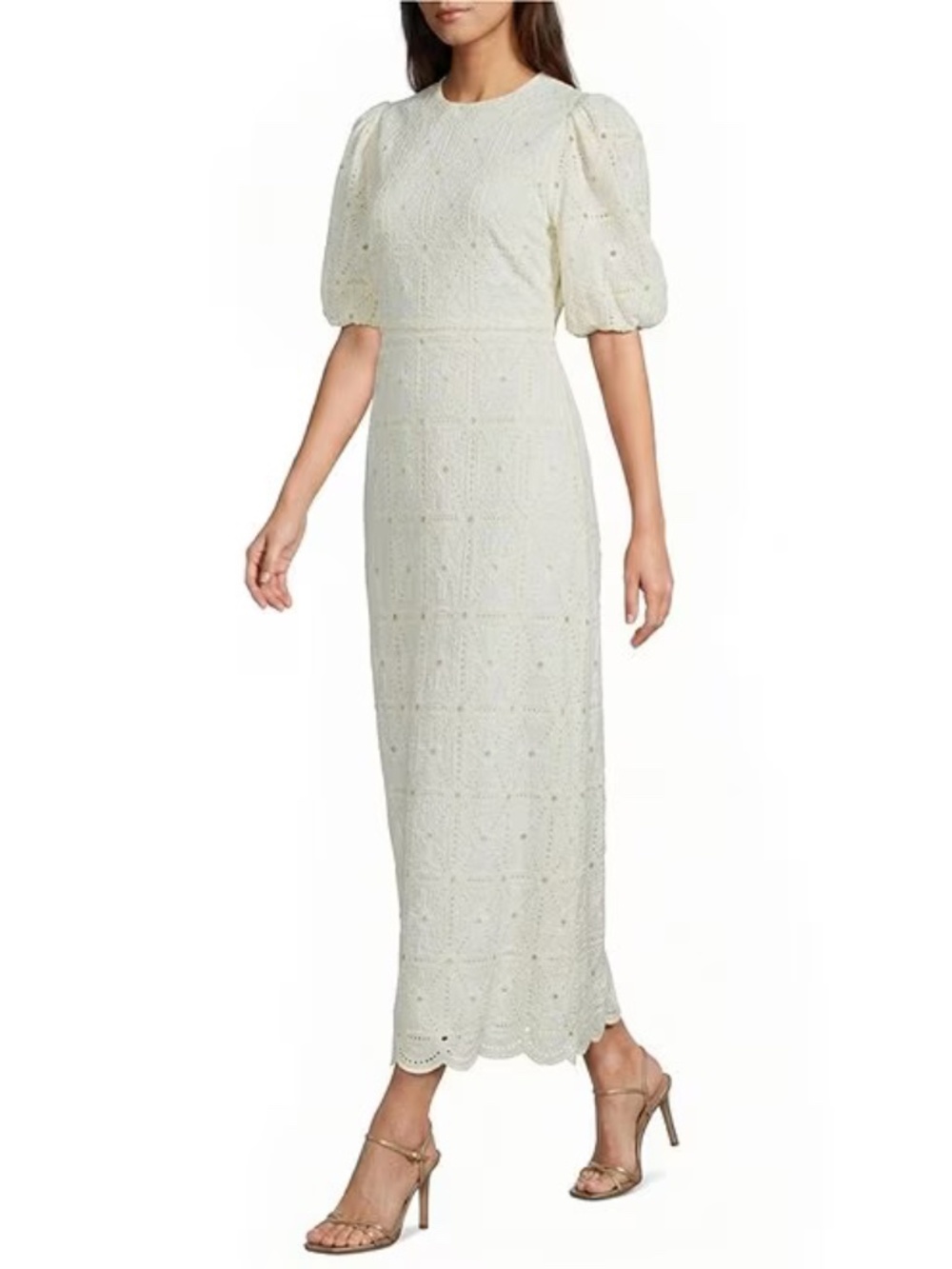 A Loves A Embroidered Round Neck Long Bubble Sleeve A-Line Maxi Dress